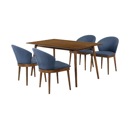 Armen Living Westmont and Juno Blue and Walnut 5 Piece Dining Set SETWEDI5JNWABLU